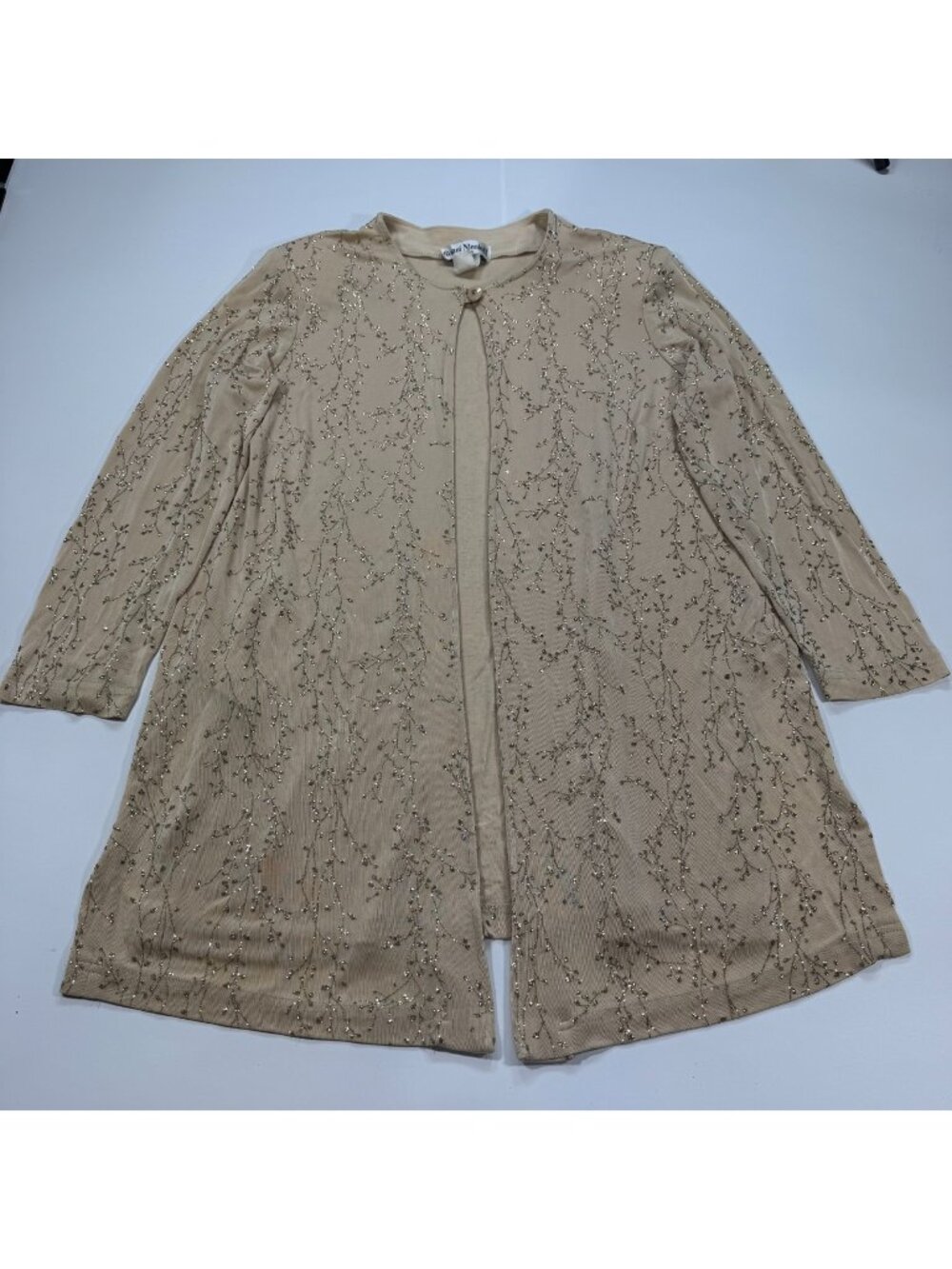 Ronni Nicole II by Ouida Jacket Women 16W Beige Acetate Cardigan Sparkly Shimmer